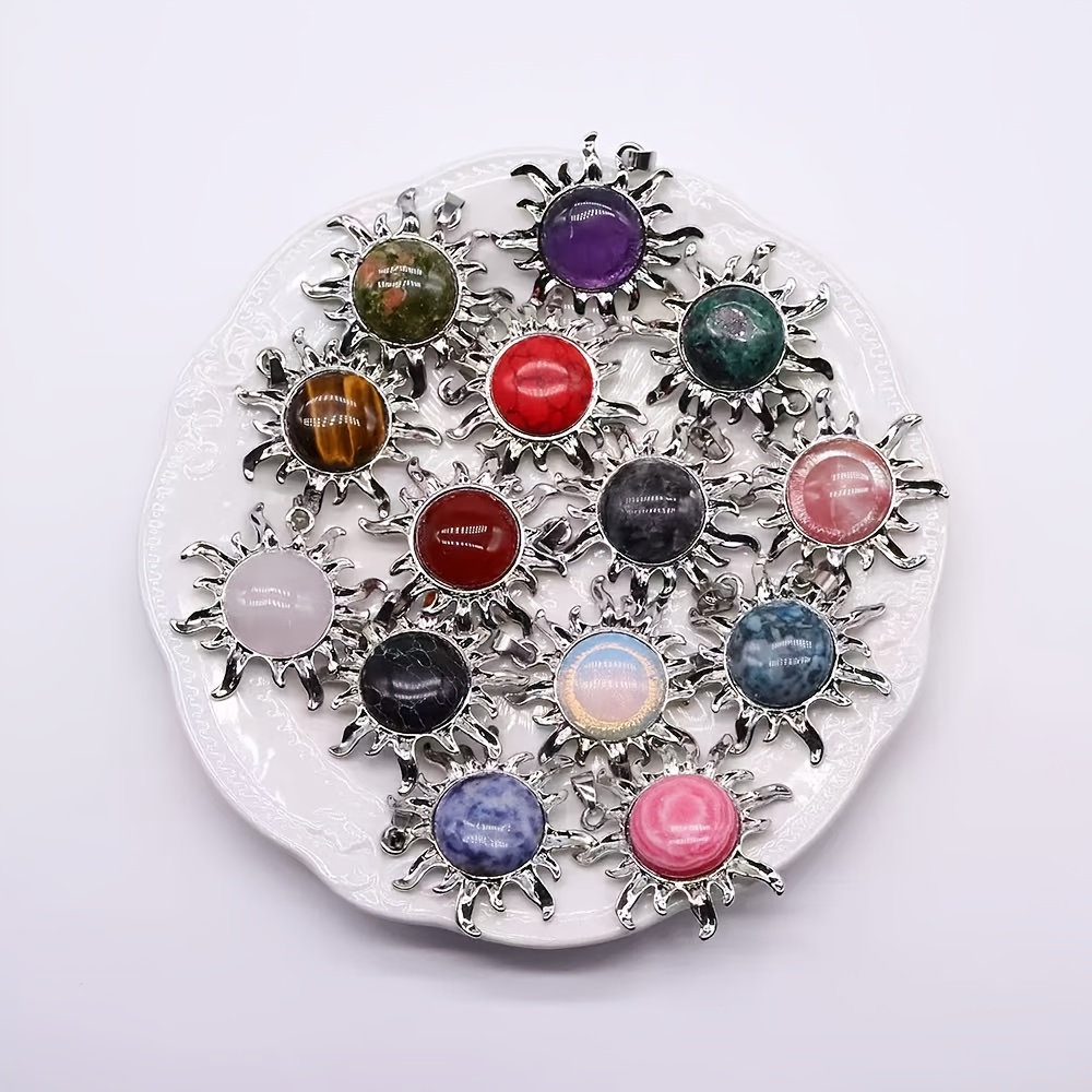 12pcs Natural Stone Alloy Sunflower Pendant Necklace Set